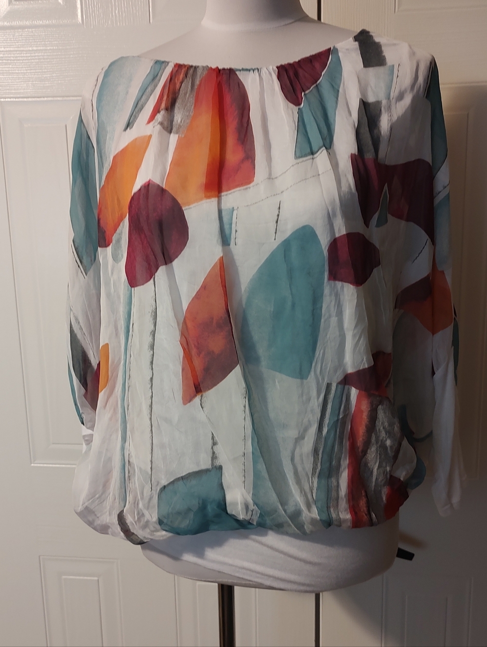 GIUSY Made in Italy Silk Blend Abstract Blouson Top Size Small